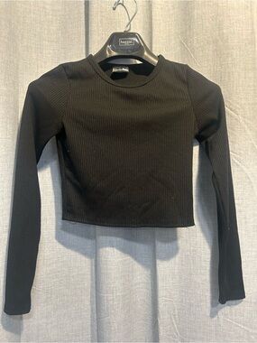 Olivia Rae Black Ribbed Long-Sleeve Crop Top